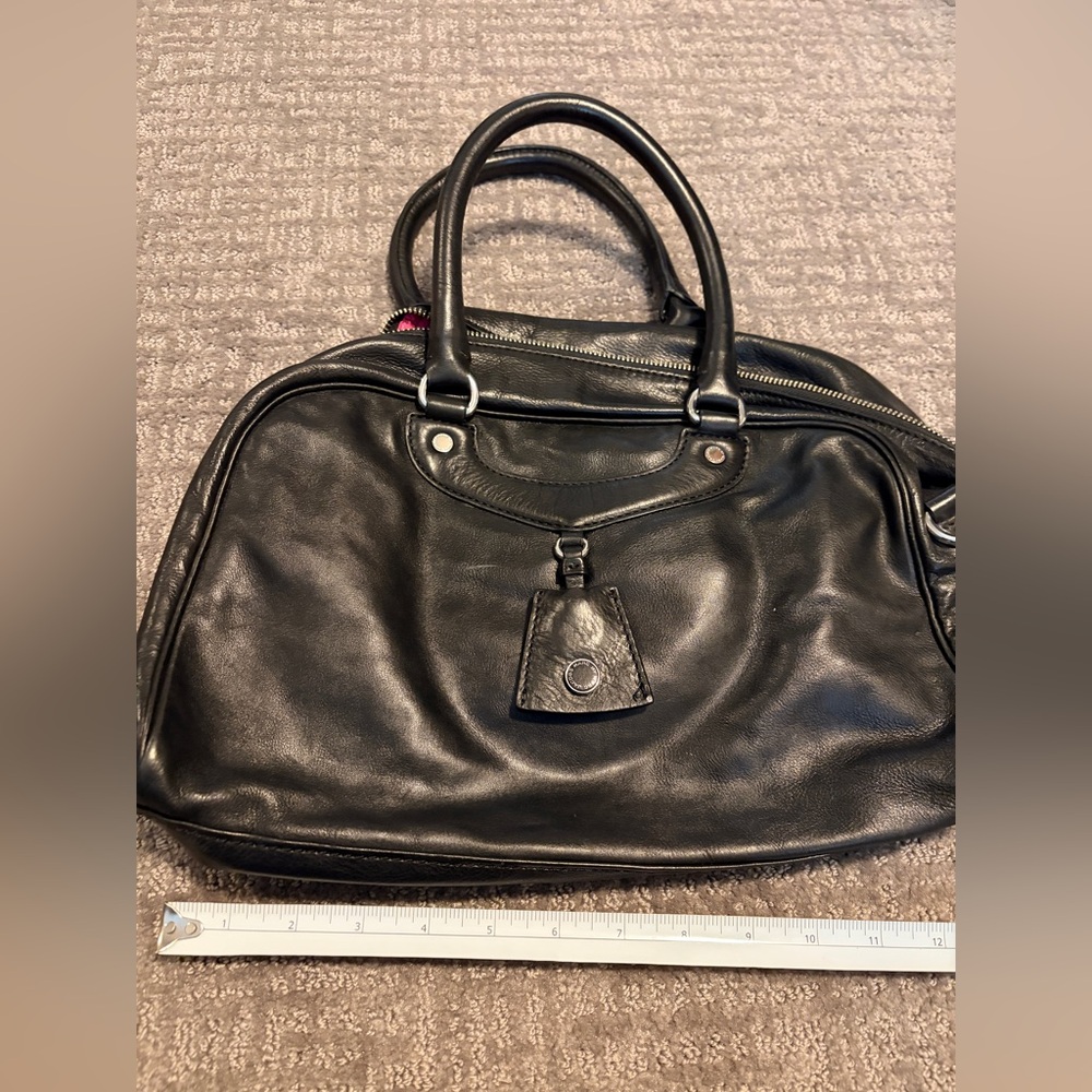 Marc Jacobs Black Leather Satchel with Tag Detail